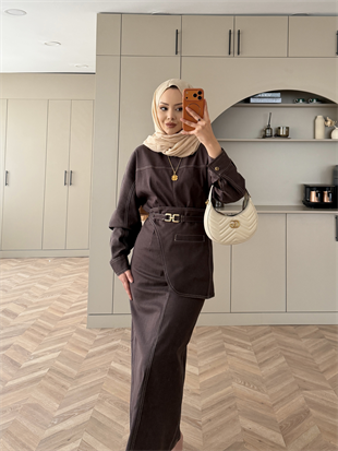 Albert Kemer Detaylı Kot Elbise Kahve (6052)