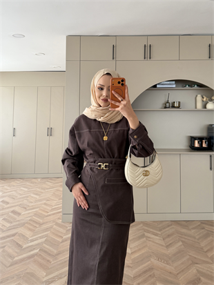 Albert Kemer Detaylı Kot Elbise Kahve (6052)