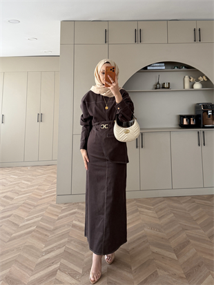 Albert Kemer Detaylı Kot Elbise Kahve (6052)