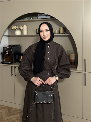 Alexis Yandan Bağlamalı Kot Elbise Kahve (1891)