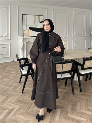 Alexis Yandan Bağlamalı Kot Elbise Kahve (1891)