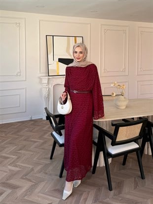 Allure Dantel Elbise Bordo (4465)