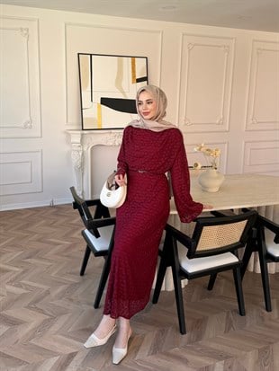 Allure Dantel Elbise Bordo (4465)