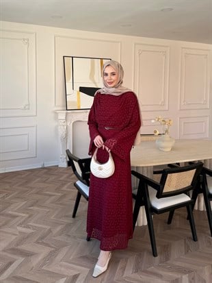 Allure Dantel Elbise Bordo (4465)