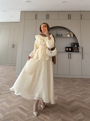 Almond Fırfır Detaylı Etekli Takım ButterYellow (F26007)