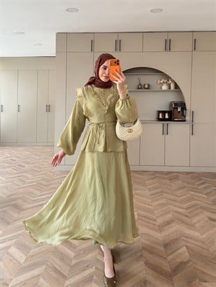 Almond Fırfır Detaylı Etekli Takım Mint Yeşili (F26007)