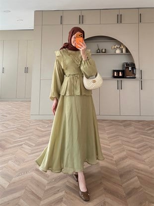 Almond Fırfır Detaylı Etekli Takım Mint Yeşili (F26007)