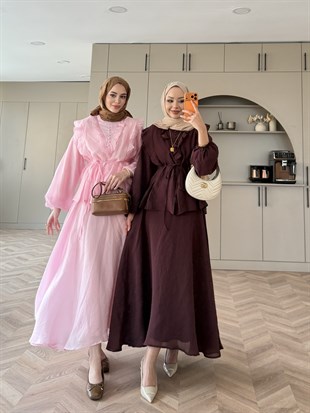 Almond Fırfır Detaylı Etekli Takım Mürdüm (F26007)