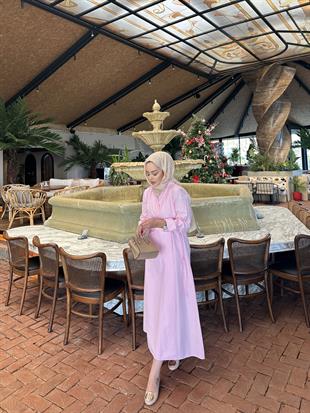 Alvina Yandan Bağlamalı Elbise Pembe