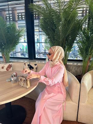 Alvina Yandan Bağlamalı Elbise Pembe