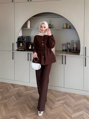 Alvora Beli Büzgülü Cupra Takım Kahve (2310)