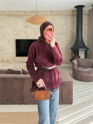 Alya Dantel Detaylı Angora Kazak Mürdüm (2915)
