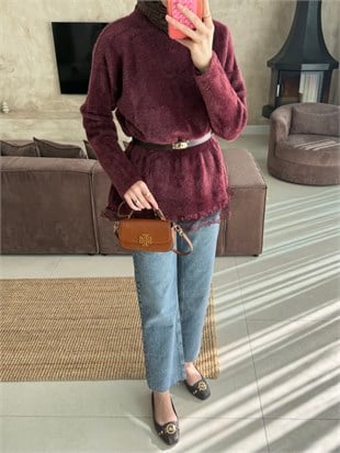 Alya Dantel Detaylı Angora Kazak Mürdüm (2915)
