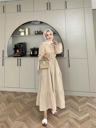 Alya Müslin Elbise Bej