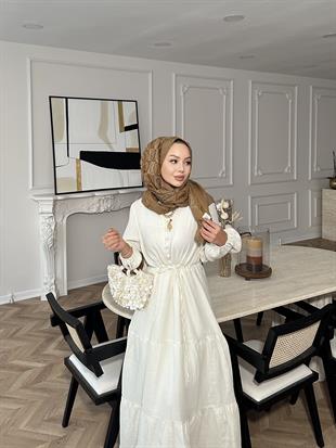 Alya Müslin Elbise Bej