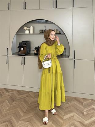 Alya Müslin Elbise Yağ Yeşili