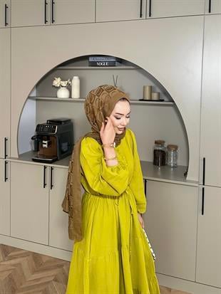 Alya Müslin Elbise Yağ Yeşili