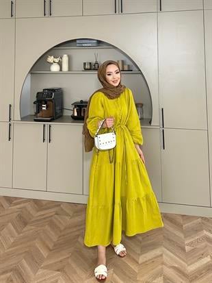 Alya Müslin Elbise Yağ Yeşili