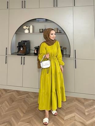 Alya Müslin Elbise Yağ Yeşili