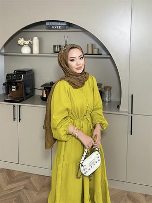 Alya Müslin Elbise Yağ Yeşili
