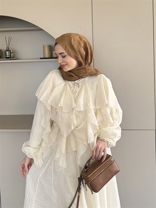 Angelina Fırfırlı Etekli Takım Ekru (8548)