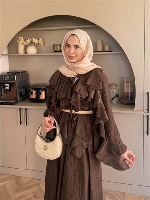 Angelina Fırfırlı Etekli Takım Kahve (4105)