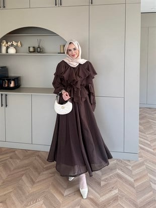 Angelina Fırfırlı Etekli Takım Kahve (8548)