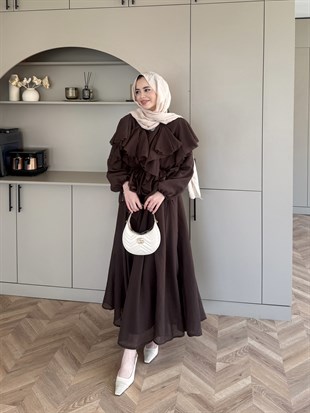 Angelina Fırfırlı Etekli Takım Kahve (8548)