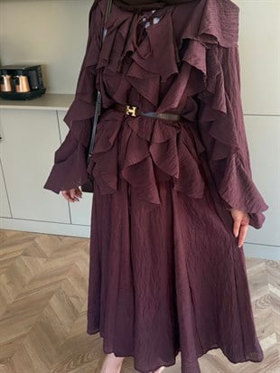 Angelina Fırfırlı Etekli Takım Mürdüm (4105)