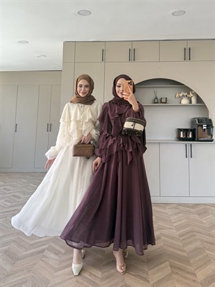 Angelina Fırfırlı Etekli Takım Mürdüm (8548)
