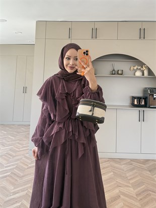 Angelina Fırfırlı Etekli Takım Mürdüm (8548)