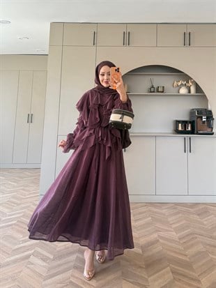Angelina Fırfırlı Etekli Takım Mürdüm (8548)
