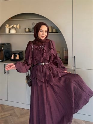 Angelina Fırfırlı Etekli Takım Mürdüm (4105)