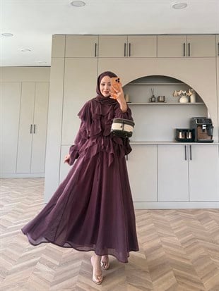 Angelina Fırfırlı Etekli Takım Mürdüm (8548)