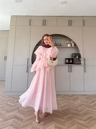 Angelina Fırfırlı Etekli Takım Pembe (8548)
