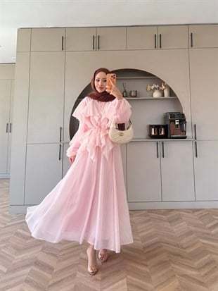 Angelina Fırfırlı Etekli Takım Pembe (8548)