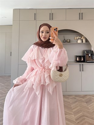 Angelina Fırfırlı Etekli Takım Pembe (8548)