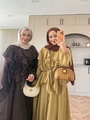 Angelina Fırfırlı Etekli Takım Yağ Yeşili (8548)