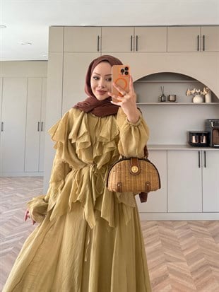 Angelina Fırfırlı Etekli Takım Yağ Yeşili (8548)