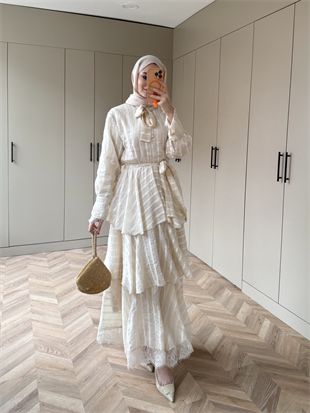 Anica Kat Kat Elbise Bej (2022)