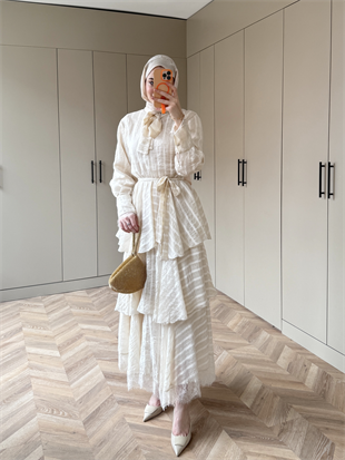 Anica Kat Kat Elbise Bej (2022)