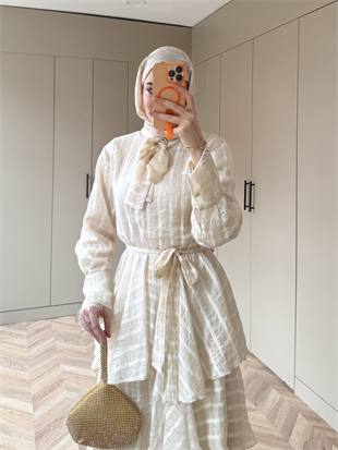 Anica Kat Kat Elbise Bej (2022)