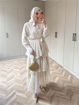 Anica Kat Kat Elbise Bej (2022)