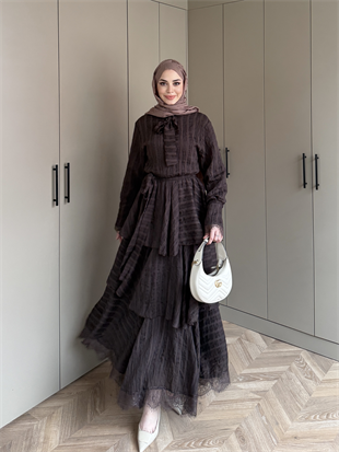 Anica Kat Kat Elbise Kahve (2022)