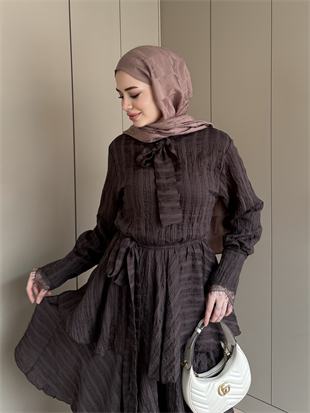 Anica Kat Kat Elbise Kahve (2022)