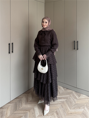 Anica Kat Kat Elbise Kahve (2022)