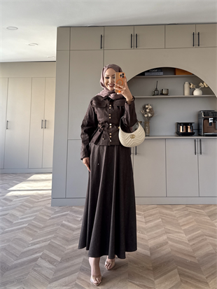 Aristo Çıtçıtlı Kot Etekli Takım Kahve (2005T)