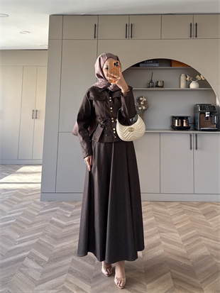 Aristo Çıtçıtlı Kot Etekli Takım Kahve (2005T)