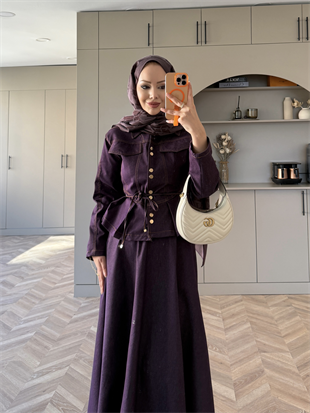 Aristo Çıtçıtlı Kot Etekli Takım Mürdüm (2005T)