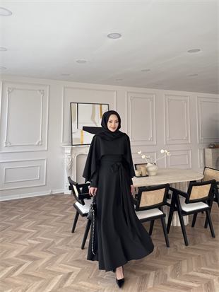 Armin Pelerinli Elbise Siyah (8011)